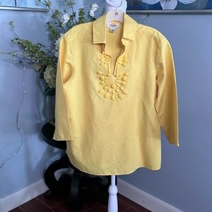 Talbots yellow top, medium size, 58% cotton and 42% linen. In good condition.